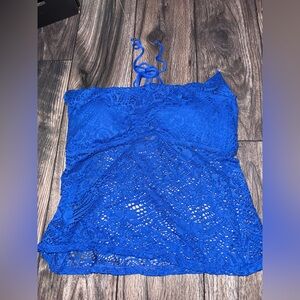 Polo Ralph Lauren Women’s Tankini Halter Top Blue Mesh Lace Overlay NWT Large